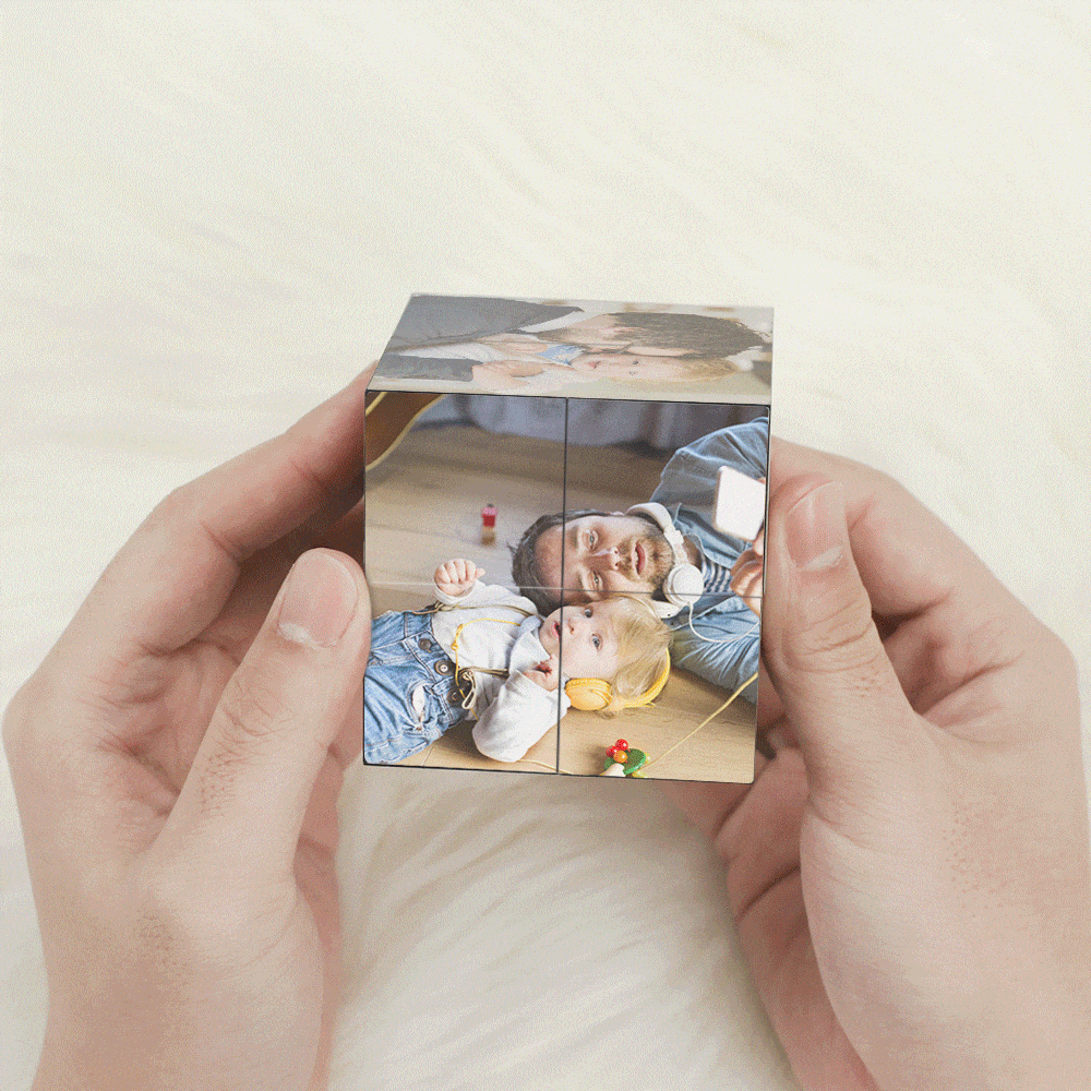 Cubo di Rubik personalizzato con foto, multiphoto, colorato, in legno – Regalo per papà