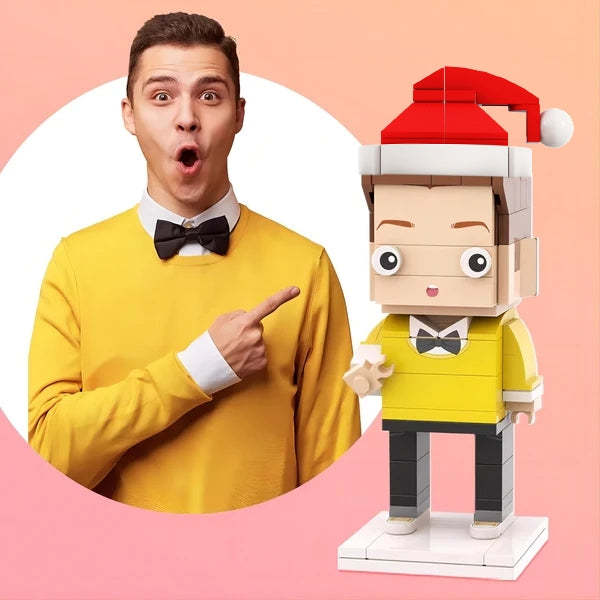Giocattoli Personalizzati in Mattoni  personalizzate per 1 persona con cappello di Natale. Piccole particelle giocattolo in blocchi Giocattoli Personalizzati in Mattoni 