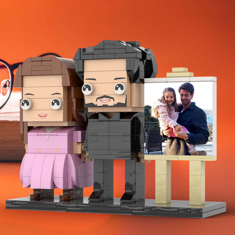 Cornice Per Foto Personalizzabile Per Tutto Il Corpo Di 2 Persone, Papà Che Tiene La Figlia In Braccio Figure In Mattoni Personalizzate, Giocattolo A Blocchi Di Piccole Particelle Personalizzato Per La Festa Del Papà - minebrickit