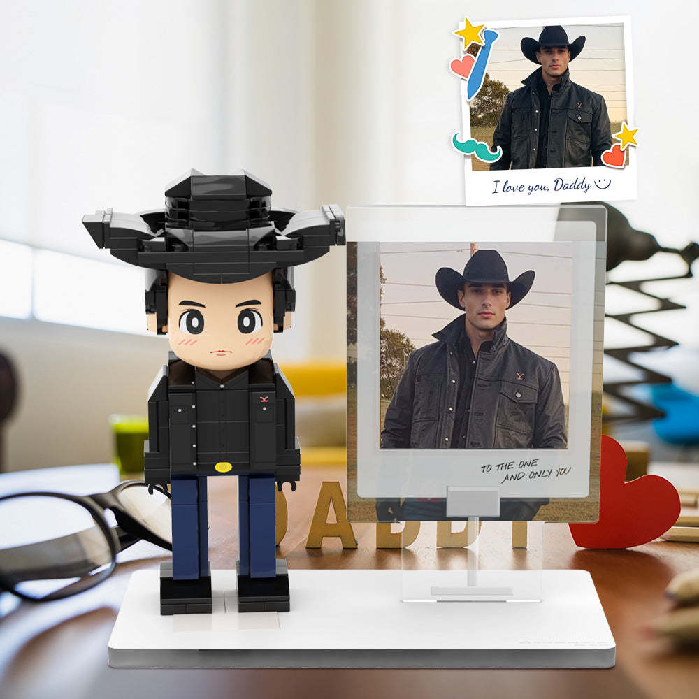 Foto Di Figure In Mattoni Di Duddu A Corpo Intero Foto In Modelli Acrilici Personalizzati Per Papà Alla Moda In Nero Per La Festa Del Papà - minebrickit