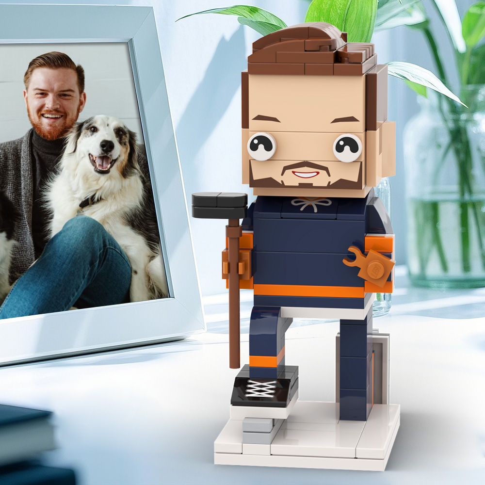 Figura Di Giocatore Di Hockey In Mattoni Personalizzata Con Testa Inginocchiata A Terra, Regalo Per Celebrare Il Lavoro