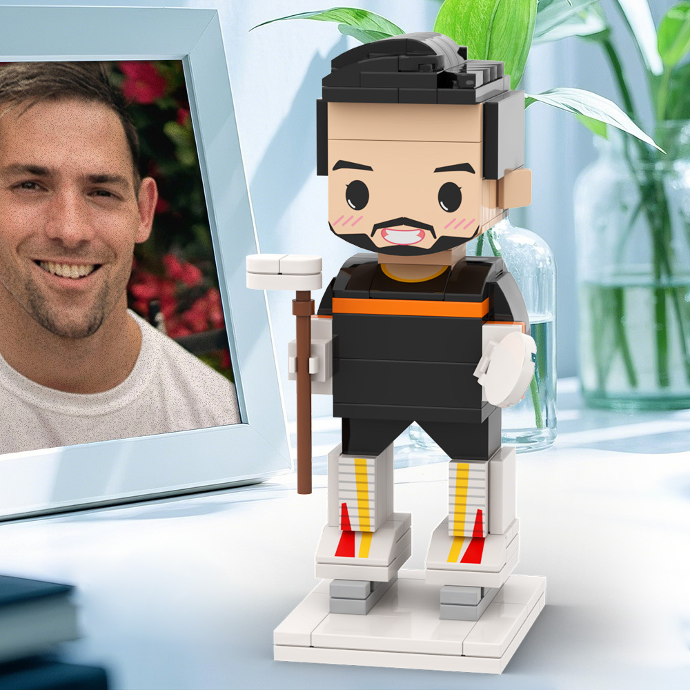 Figura Di Giocatore Di Hockey In Mattoni Personalizzata Con Testa Inginocchiata A Terra, Regalo Per Celebrare Il Lavoro - 