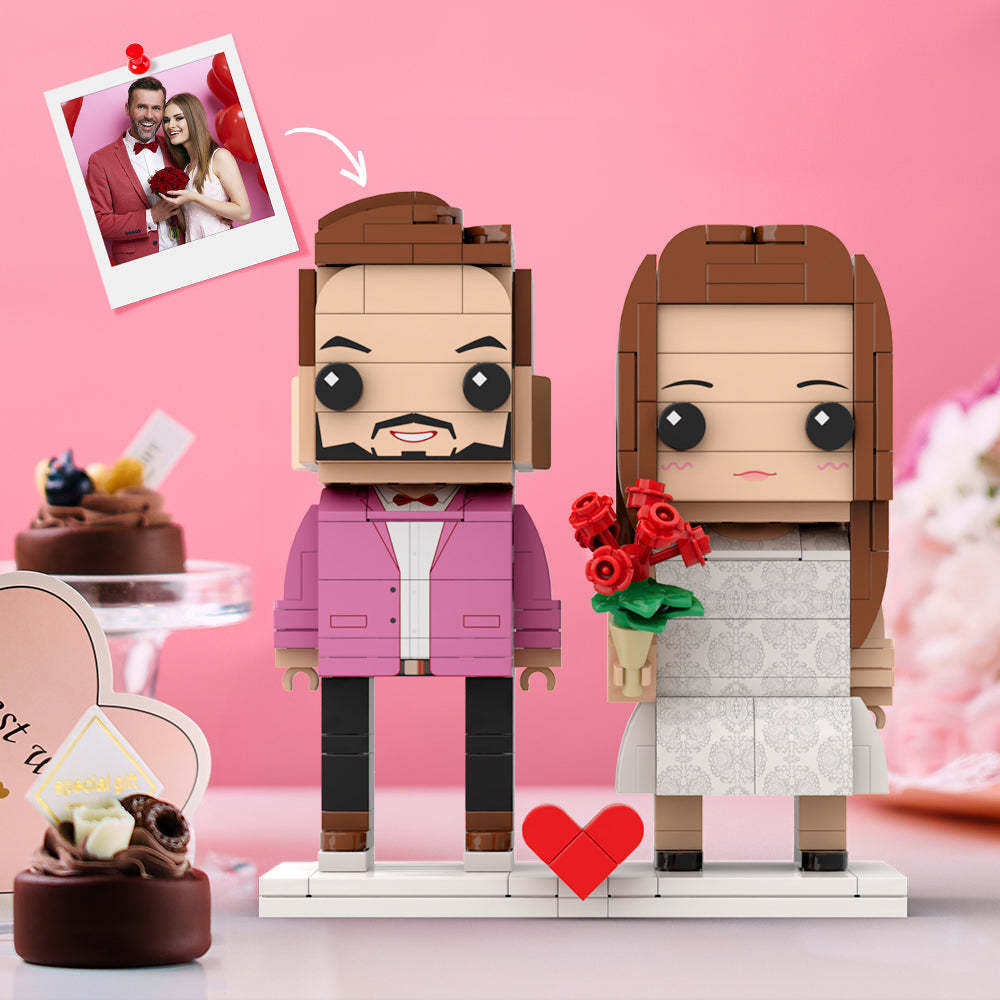 Regalo Di Coppia Di San Valentino Regalo Per Gli Innamorati Personalizzabile Completamente Corpo 2 Persone Figure In Mattoni Personalizzate Figure In Mattoni Con Viso Carino Personalizzato - minebrickit