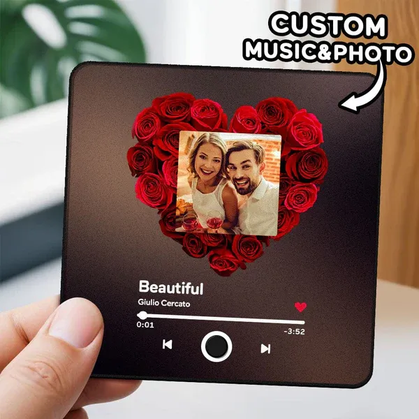 Album Fotografico Personalizzato Con Magnete Per Frigorifero, Magnete Musicale Personalizzato Per Frigorifero, Può Riprodurre Musica, Regalo Di Fiori Di Rosa Per Gli Innamorati - 