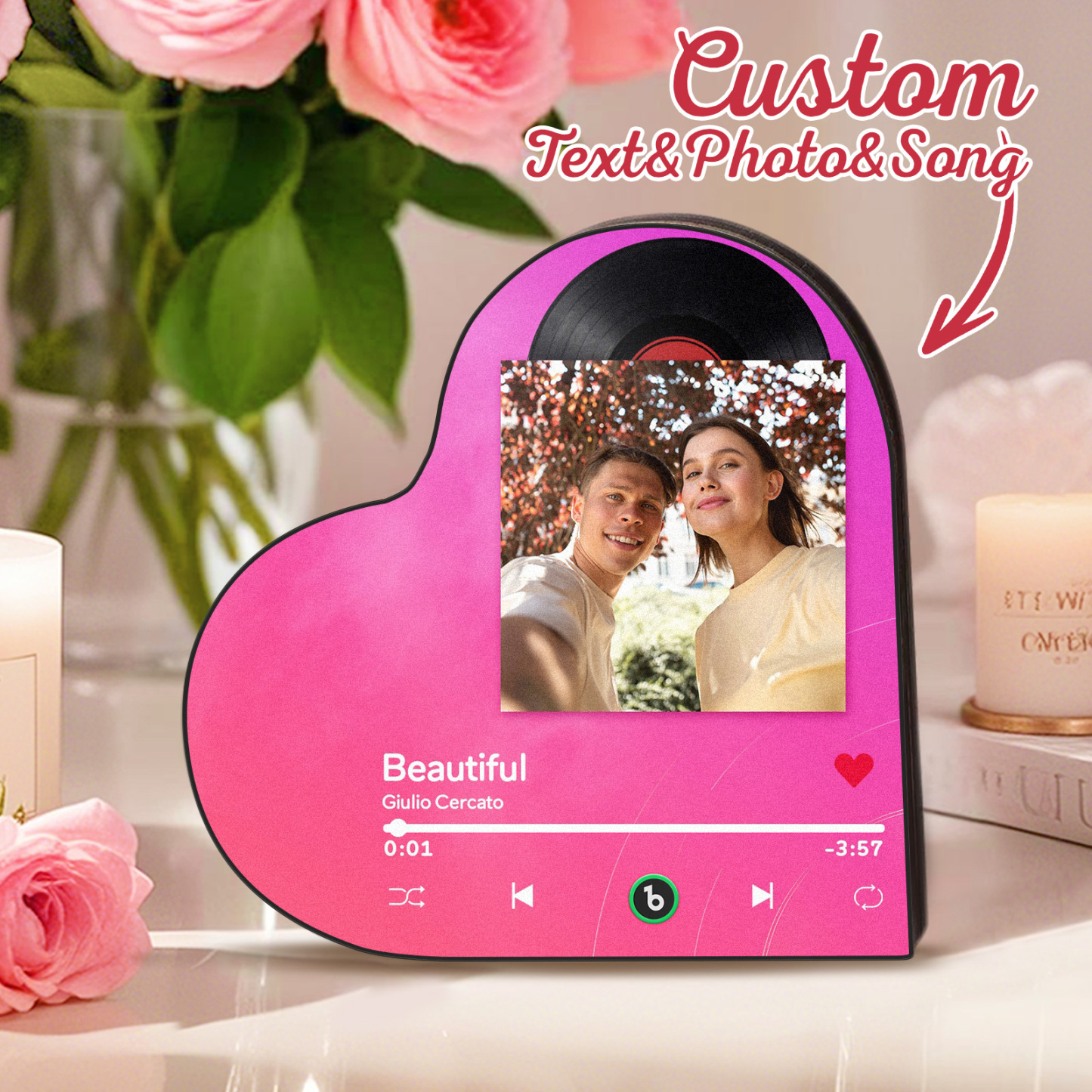 Magnete Da Frigorifero Musicale Personalizzato, Cornice A Forma Di Cuore, Adesivo Fotografico Da Parete Con Musica - 