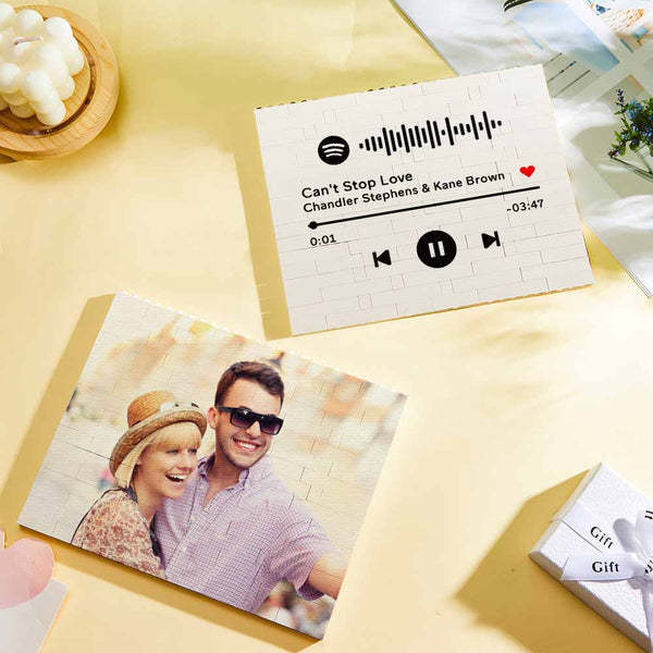 Cornice per foto in mattoni da costruzione personalizzata con musica 