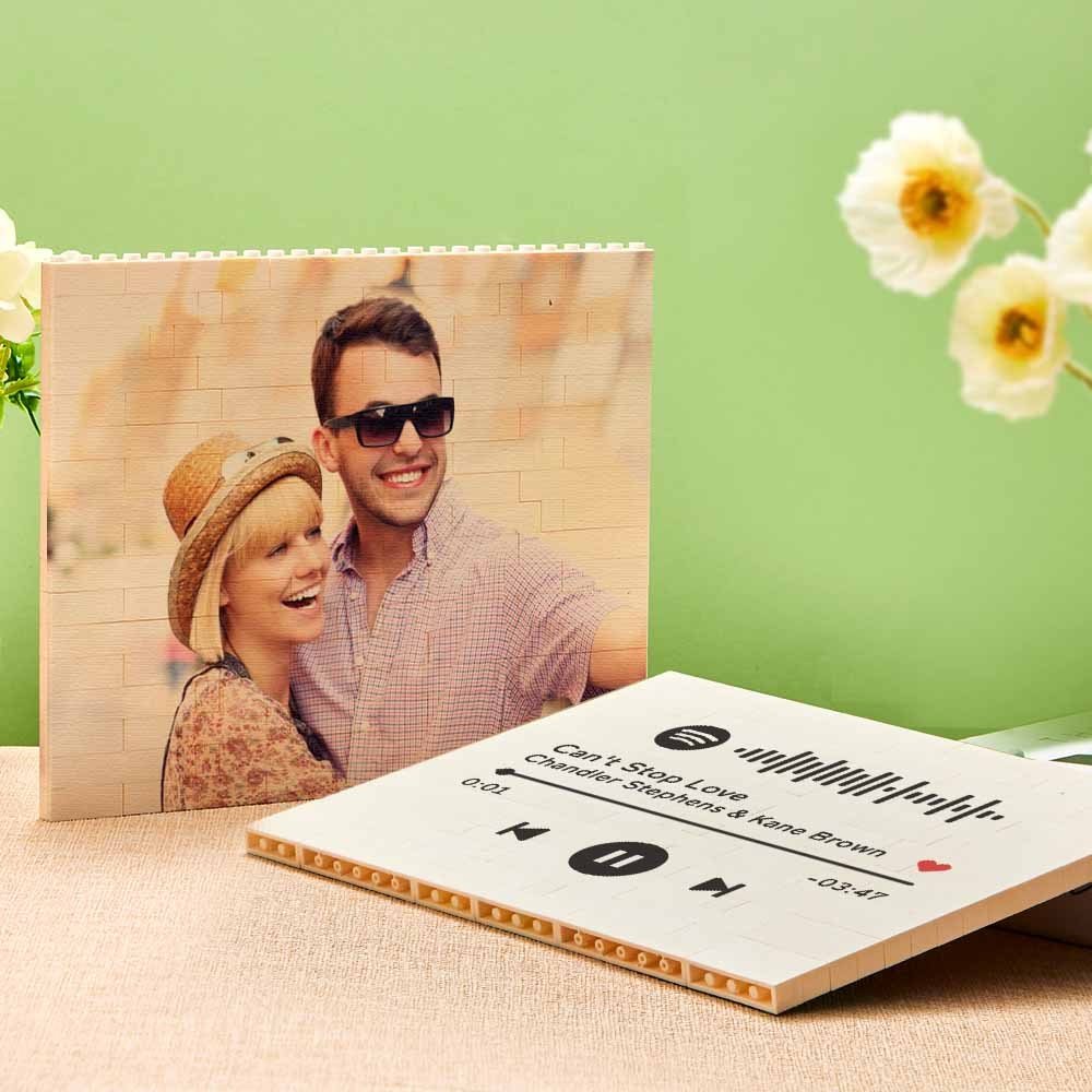 Cornice per foto in mattoni da costruzione personalizzata con musica 