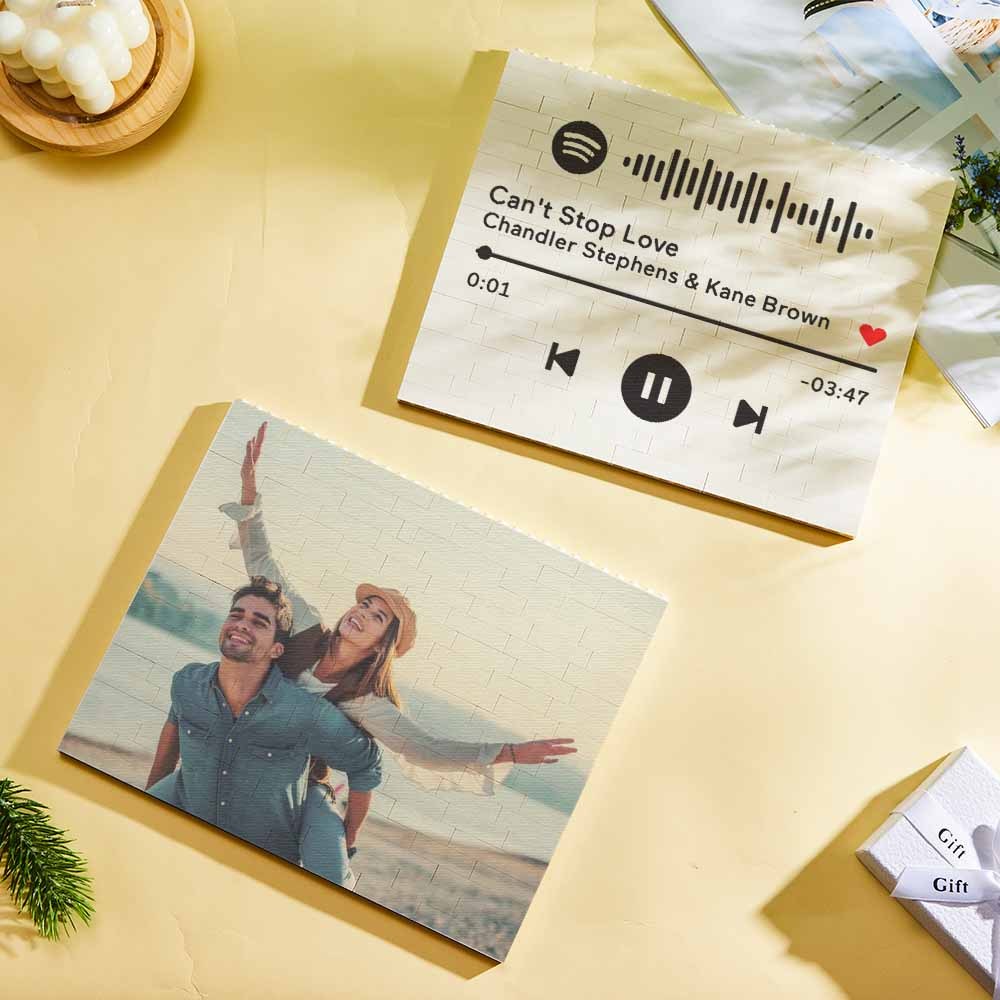 Cornice per foto in mattoni da costruzione personalizzata con musica 