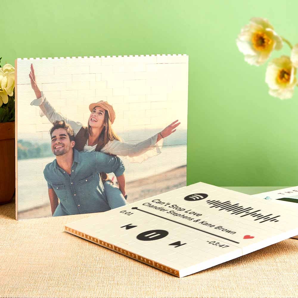 Cornice per foto in mattoni da costruzione personalizzata con musica 