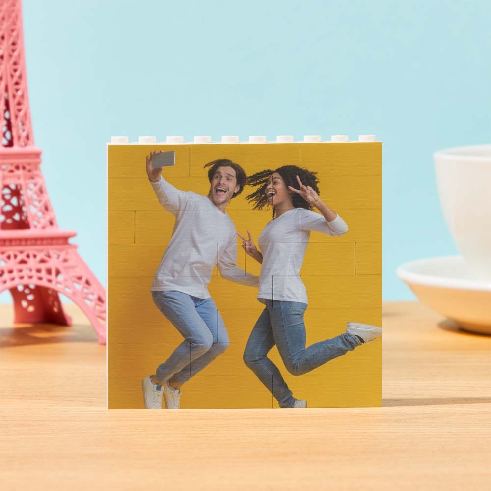 Blocco fotografico quadrato in mattoni da costruzione personalizzato Codice musicale Cornice di testo personalizzata 