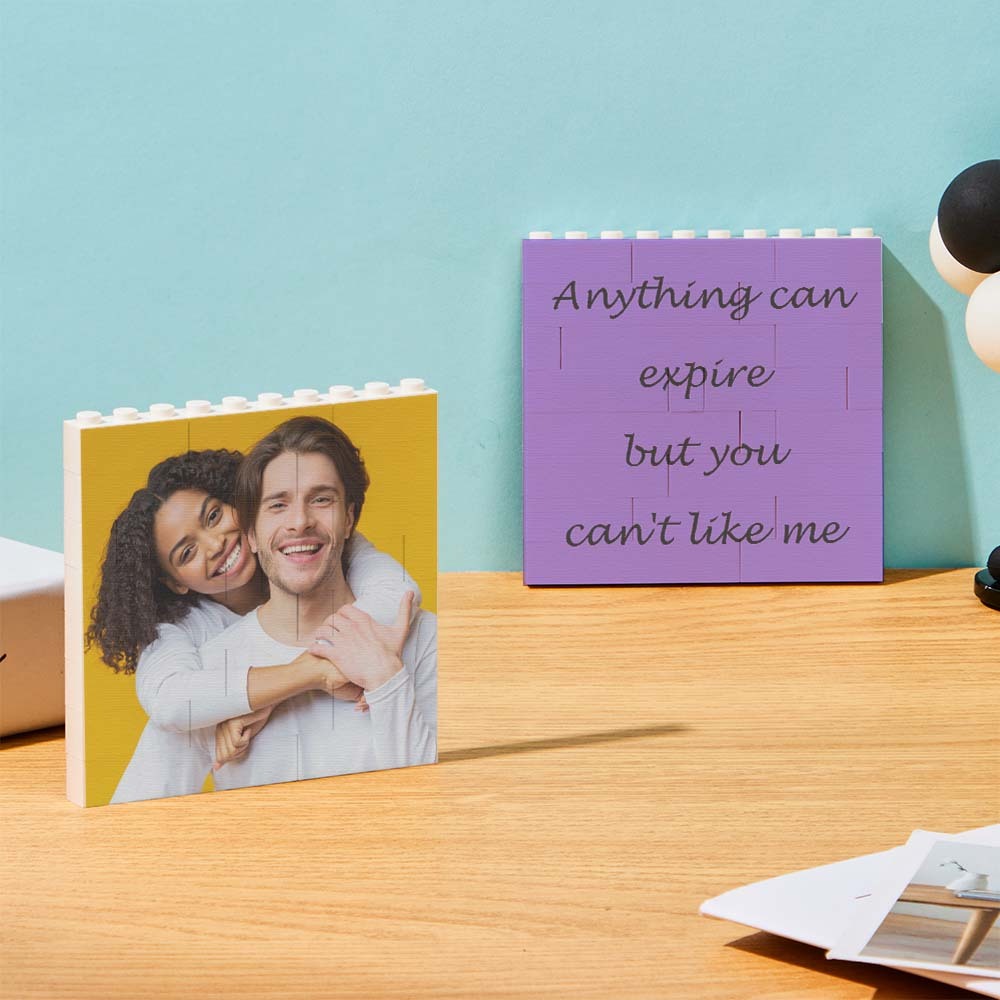 Blocco fotografico quadrato in mattoni da costruzione personalizzato Codice musicale Cornice di testo personalizzata 