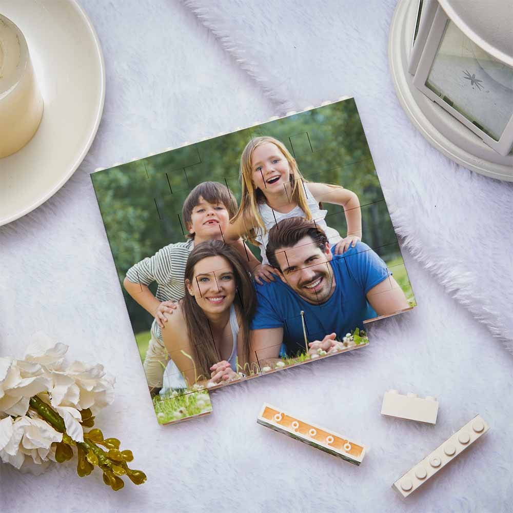 Blocco fotografico quadrato in mattoni da costruzione personalizzato Codice musicale Cornice di testo personalizzata 