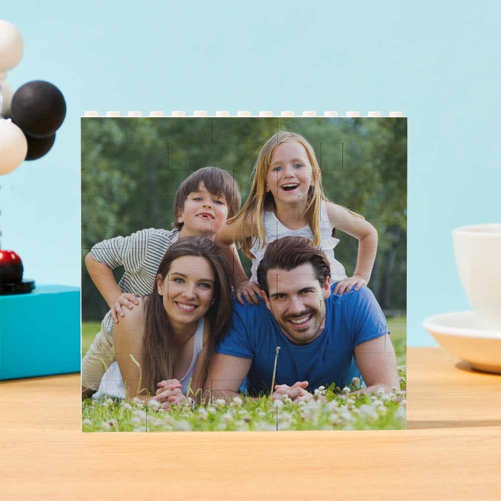 Blocco fotografico quadrato in mattoni da costruzione personalizzato Codice musicale Cornice di testo personalizzata 