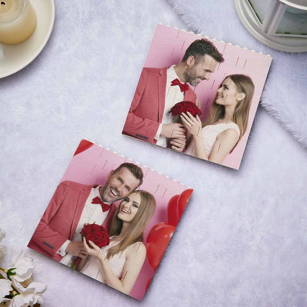 Blocco fotografico quadrato in mattoni da costruzione personalizzato Codice musicale Cornice di testo personalizzata 