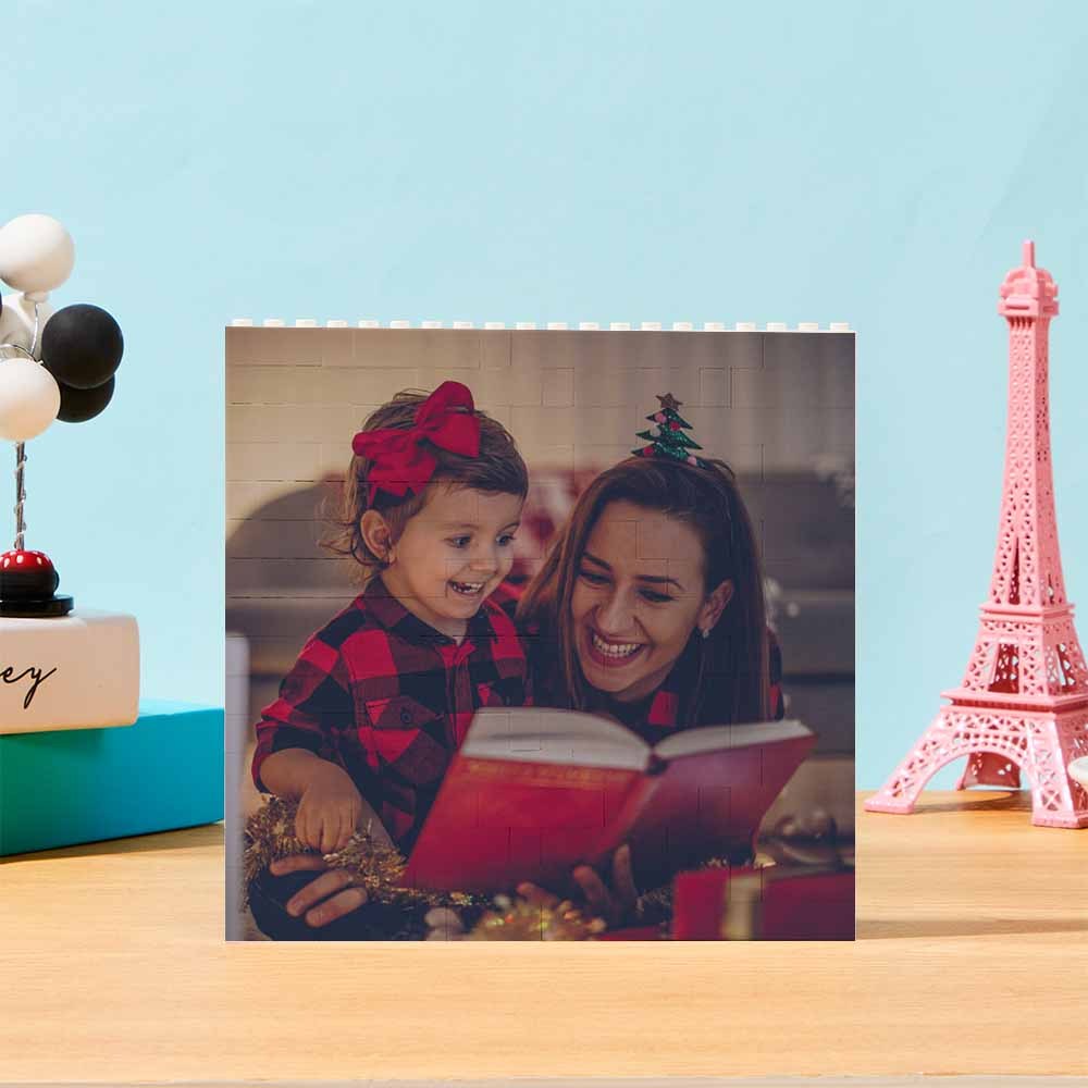 Blocco fotografico quadrato in mattoni da costruzione personalizzato Codice musicale Cornice di testo personalizzata 