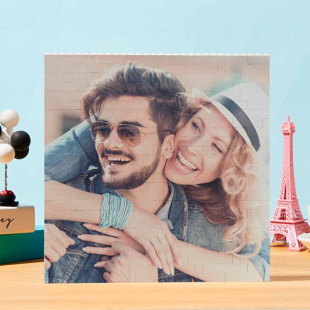 Blocco fotografico quadrato in mattoni da costruzione personalizzato Codice musicale Cornice di testo personalizzata 