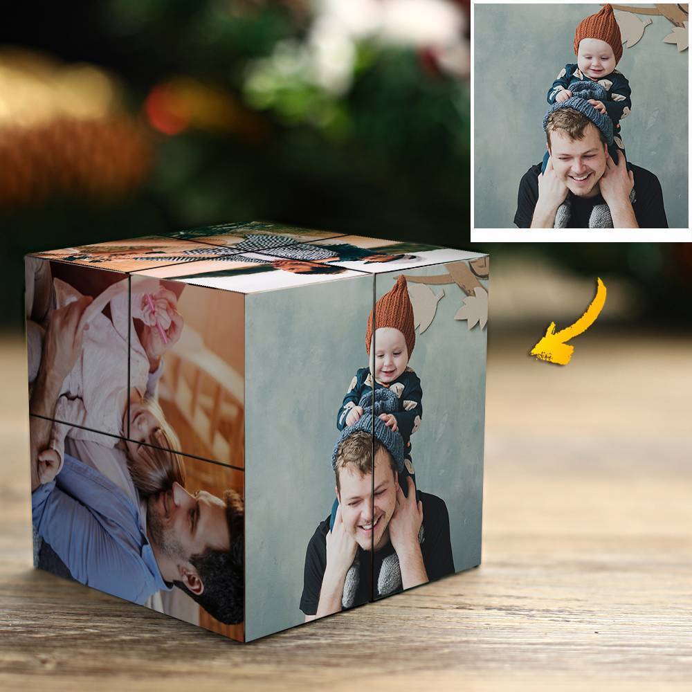 Cubo di Rubik personalizzato con foto, multiphoto, colorato, in legno – Regalo per papà