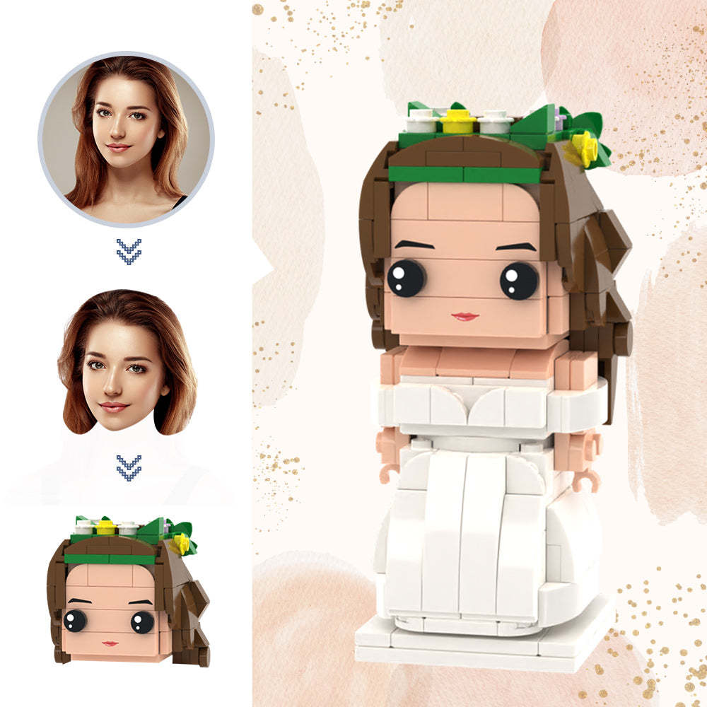 Regali di nozze Abito da sposa con ghirlande Figure in mattoni Figure in mattoni con testa personalizzata Giocattolo con blocchi di piccole particelle 
