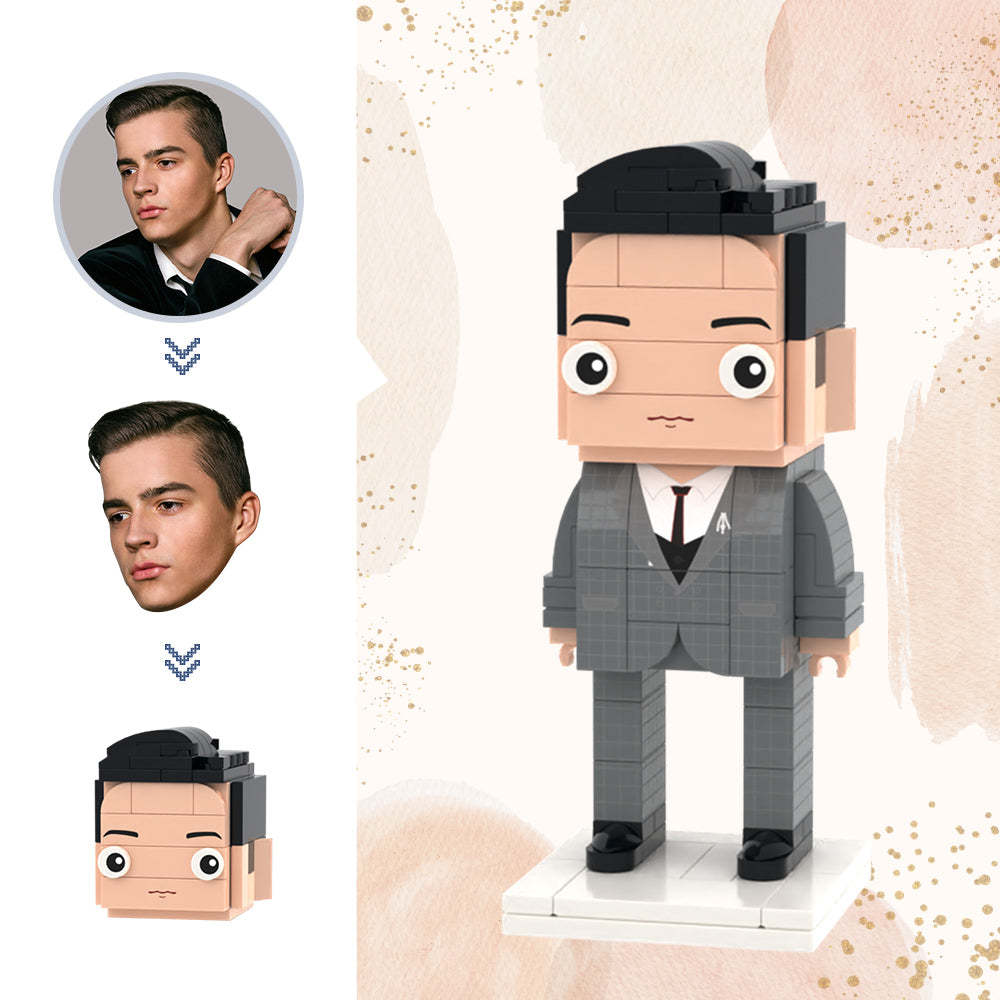 Regali di nozze Figure in mattoni con abito grigio Figure in mattoni con testa personalizzata Giocattolo con blocchi di piccole particelle 