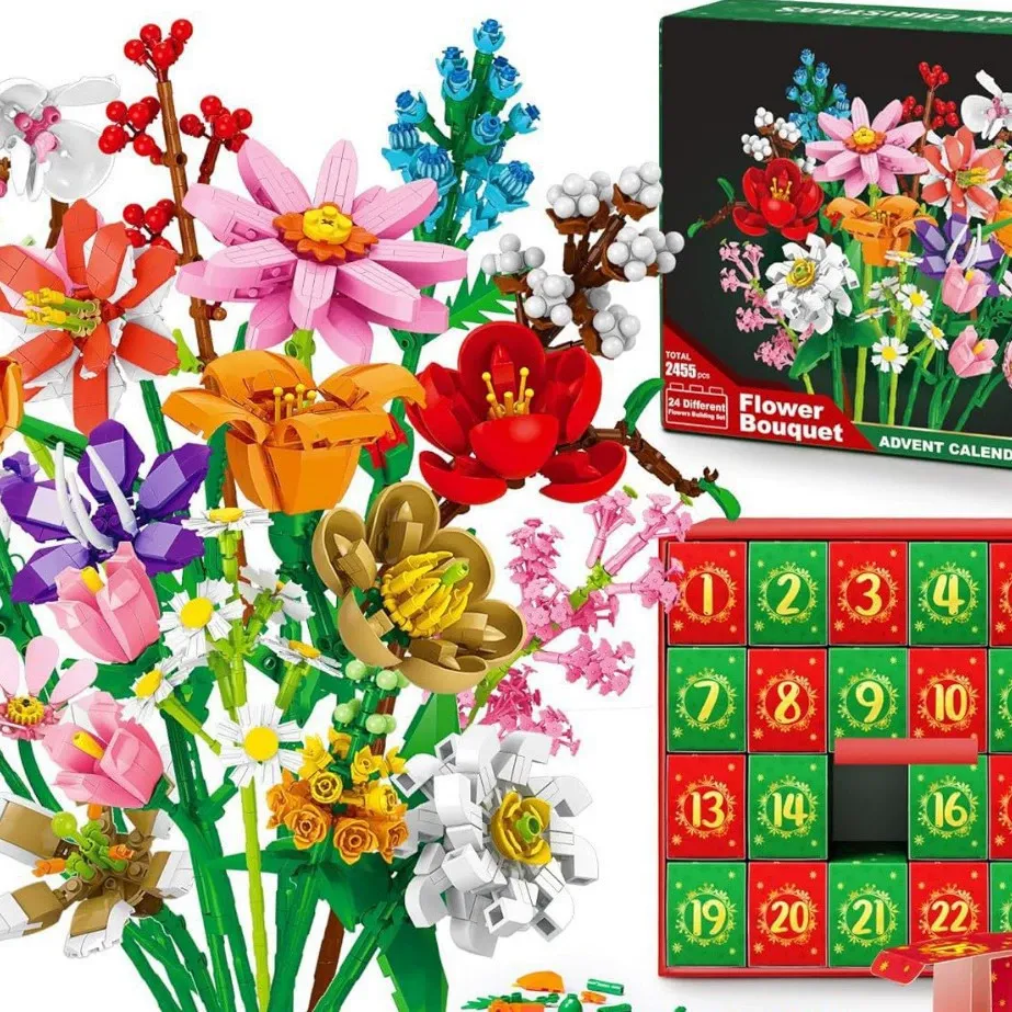 Calendario Dell'avvento Con Bouquet Di Fiori Di Natale Per 24 Giorni, Mattoncini Natalizi, Conto Alla Rovescia, Scatola Cieca - 