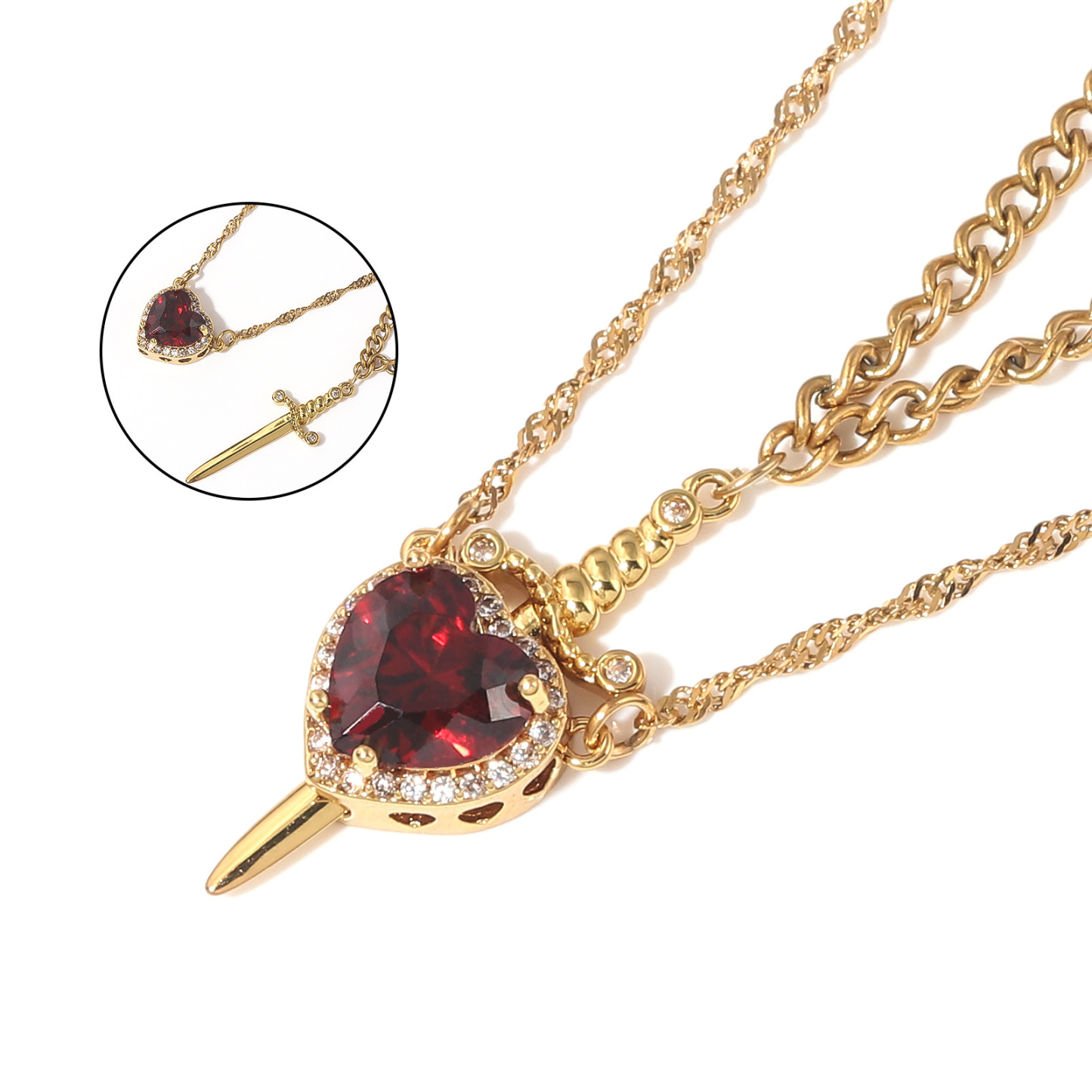 Set Di Collane Con Cuore Magnetico E Spada 'love's Pierce' Collane Con Connessione D'amore 'un Cuore, Una Lama' - 