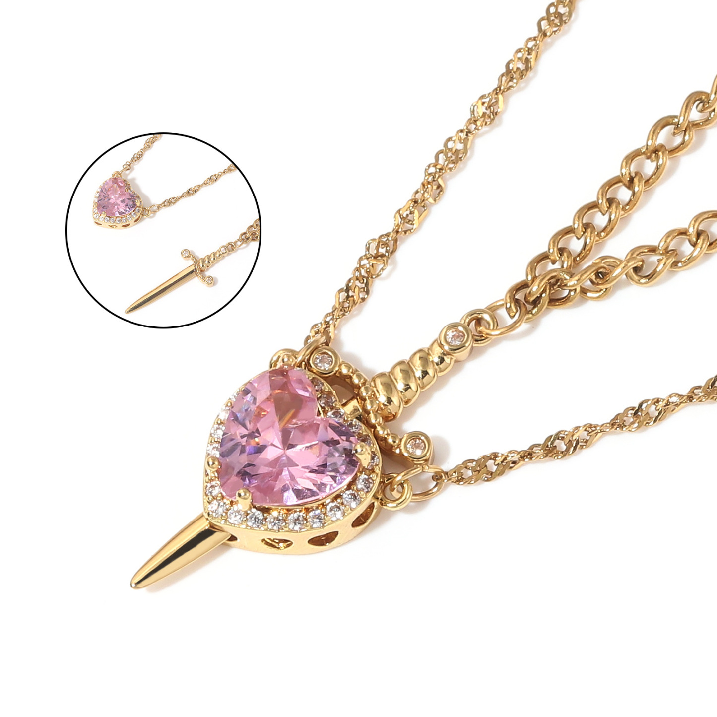 Set Di Collane Con Cuore Magnetico E Spada 'love's Pierce' Collane Con Connessione D'amore 'un Cuore, Una Lama' - 
