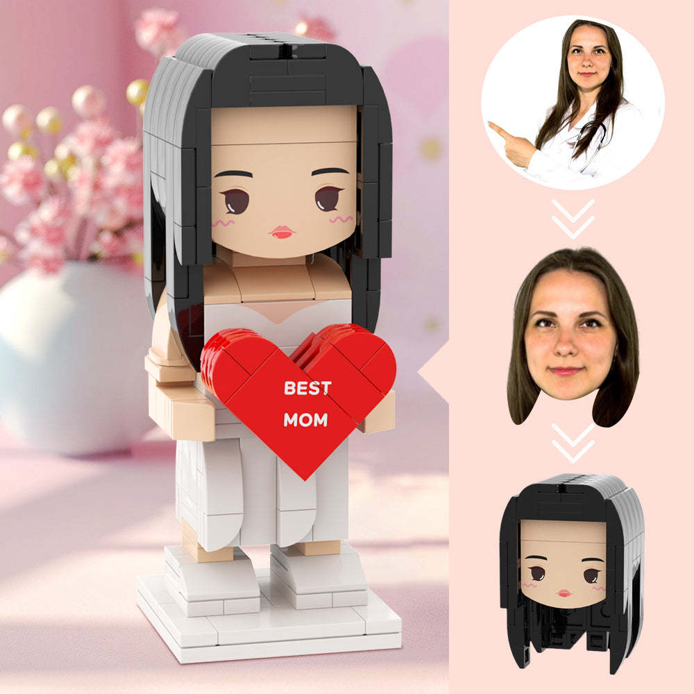 Figure In Mattoni Con Testa Personalizzabile A Faccia Tonda. Regalo Per La Festa Della Mamma Per La Migliore Mamma - minebrickit