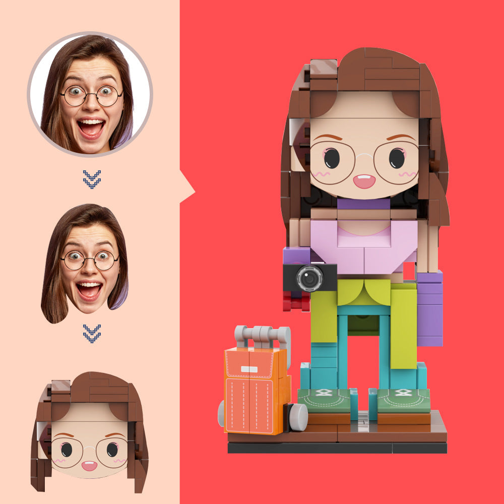 Viaggiatori personalizzati Figura in mattoni Figure di testa personalizzate Giocattolo a blocchi di piccole particelle Regali personalizzabili in mattoni