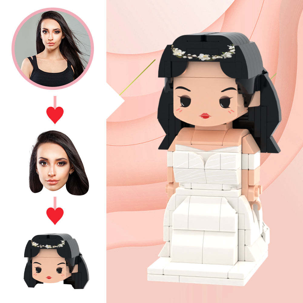 Regali di nozze Abito da sposa con ghirlanda bianca Giocattoli Personalizzati in Mattoni  Testa personalizzata Giocattoli Personalizzati in Mattoni  carini Giocattolo con blocchi di piccole particelle