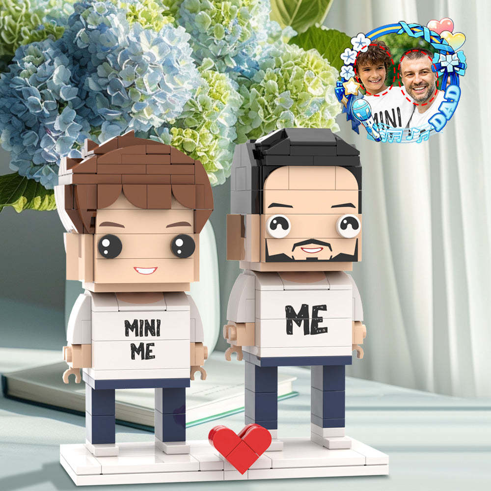 Regalo Per Papà Maglietta Mini Me Abbinata Testa Personalizzabile 2 Persone Figure In Mattoni Personalizzate Regalo Per Papà Per La Festa Del Papà - minebrickit