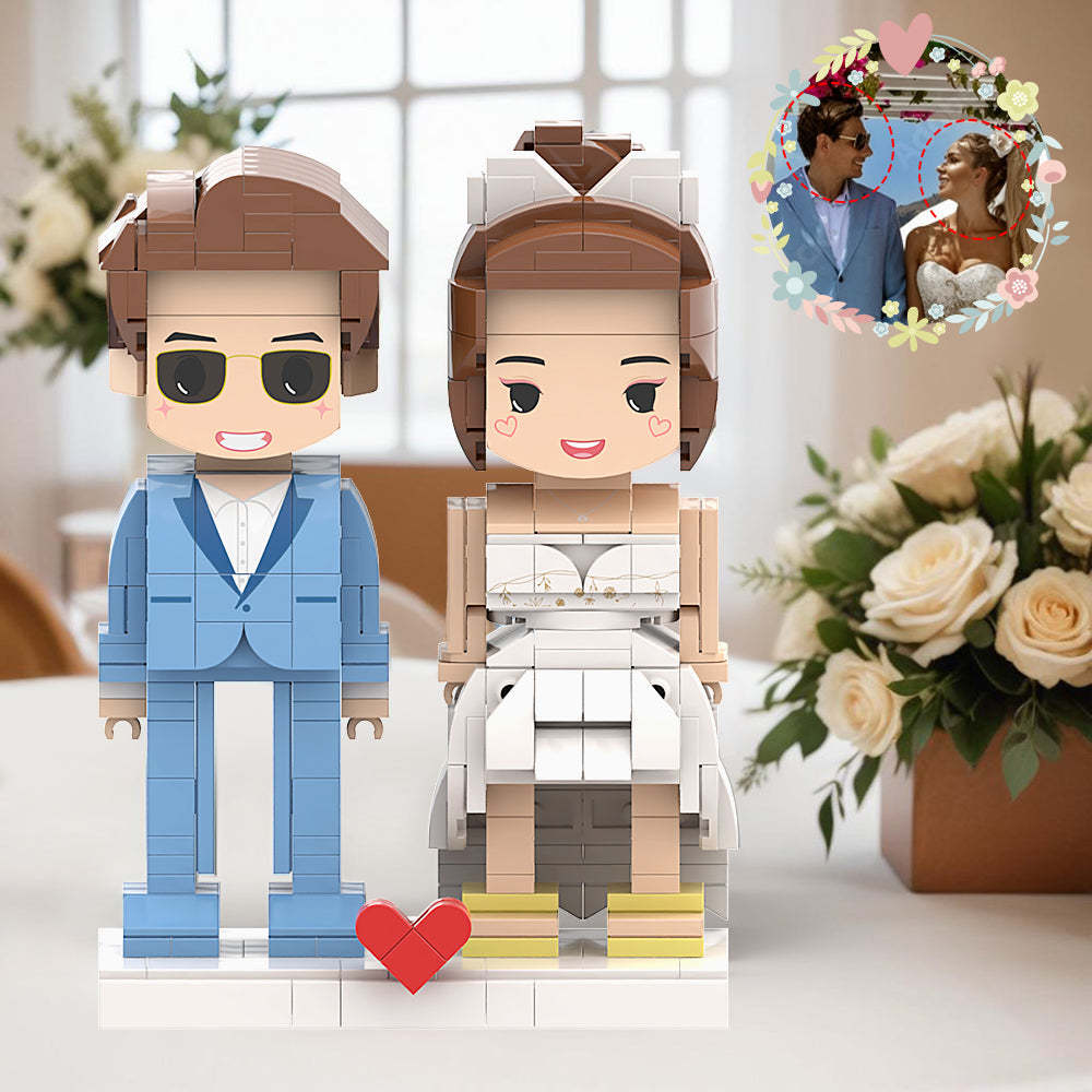 Bellissimo Abito E Completo In Stile Matrimonio Greco. Figure In Mattoni Per Sposi Al Mare. Figure In Mattoni Con Testa Personalizzate Per L'anniversario - minebrickit