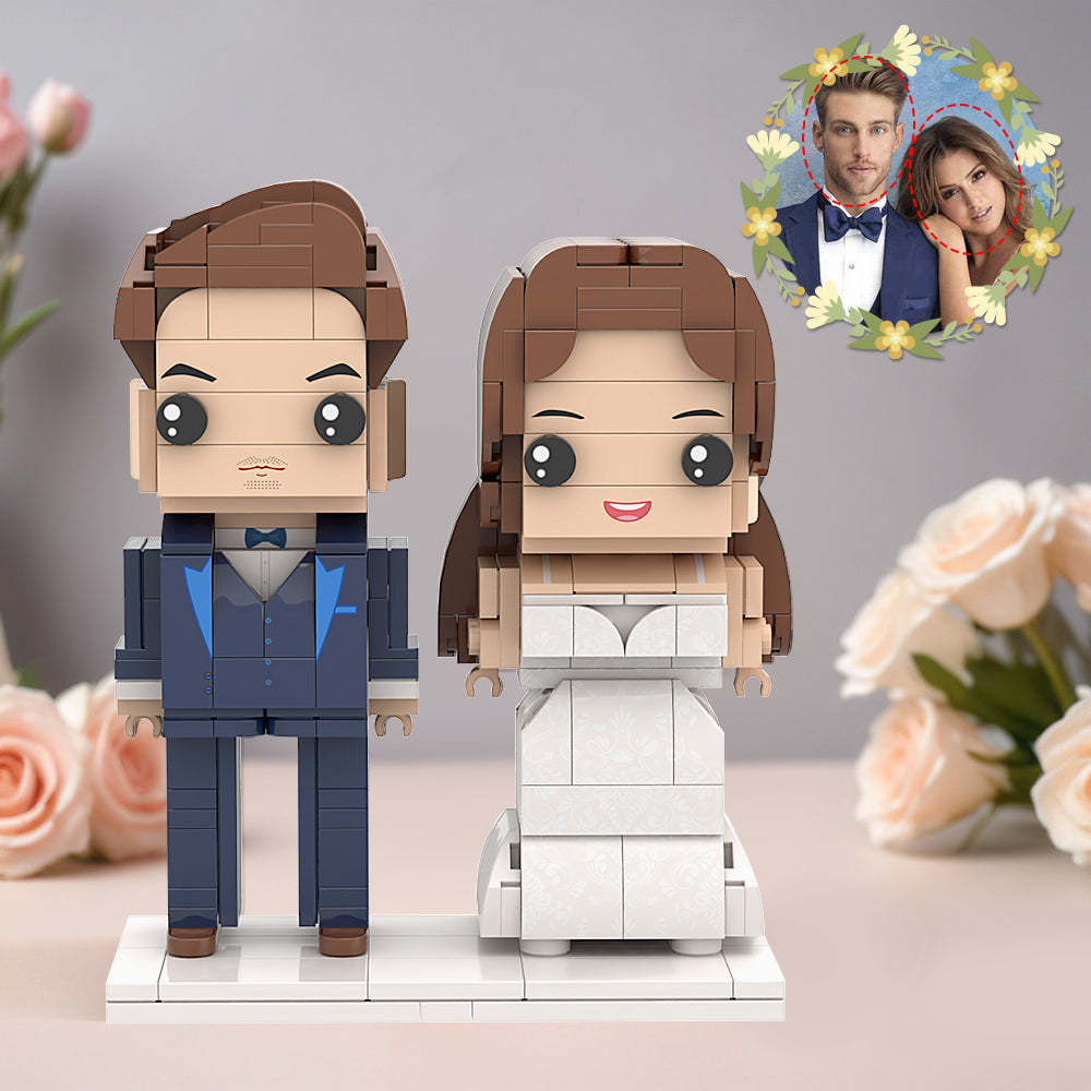 Abito Blu Navy E Abito Da Sposa Bianco Sacro Figure Di Mattoni Per Coppia Figure Di Mattoni Con Testa Personalizzata Blocco Di Piccole Particelle Per Coppia Appena Sposata - minebrickit