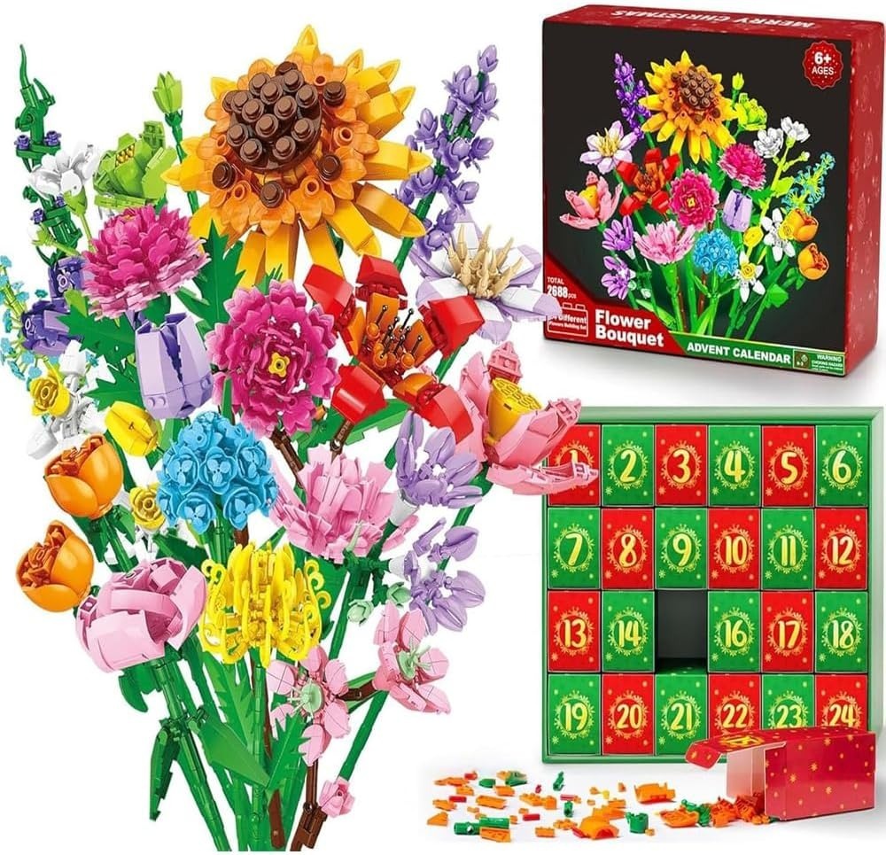 Calendario Dell'avvento Con Bouquet Di Fiori - Scatola Cieca Per Il Conto Alla Rovescia Di Natale - 