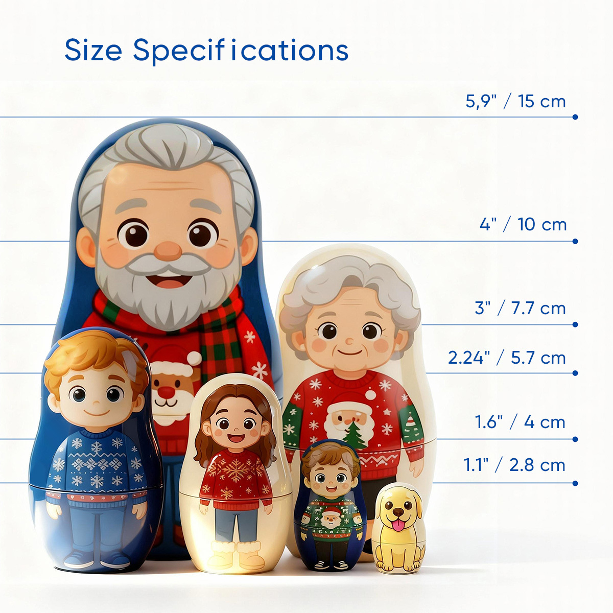 Ritratto Personalizzato Di Bambola Nidificante, Foto Personalizzata, Ritratto Di Famiglia, Stile Cartone Animato, Regalo Di Natale - 