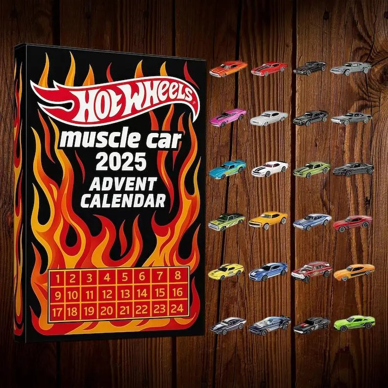 Calendario Dell'avvento Hot Rod 2025: 24 Giorni Di Decorazioni Acriliche A Forma Di Muscle Car D'epoca - 