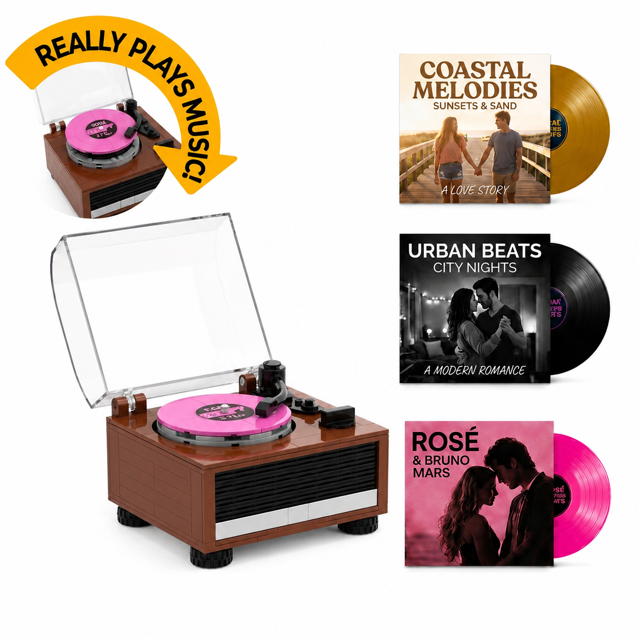 Figura musicale personalizzata in mattoni di vinile che gira e riproduce davvero musica | Ogni vinile può riprodurre una canzone diversa - 