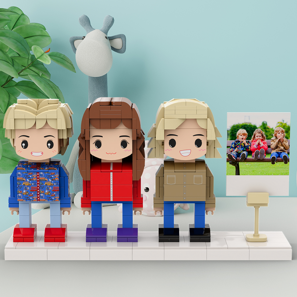 Jouet Créatif Mignon Pour Enfants, Cadeau, Corps Entier, Personnalisable, Cadre Photo Pour 3 Personnes, Figurines En Briques Personnalisées - 