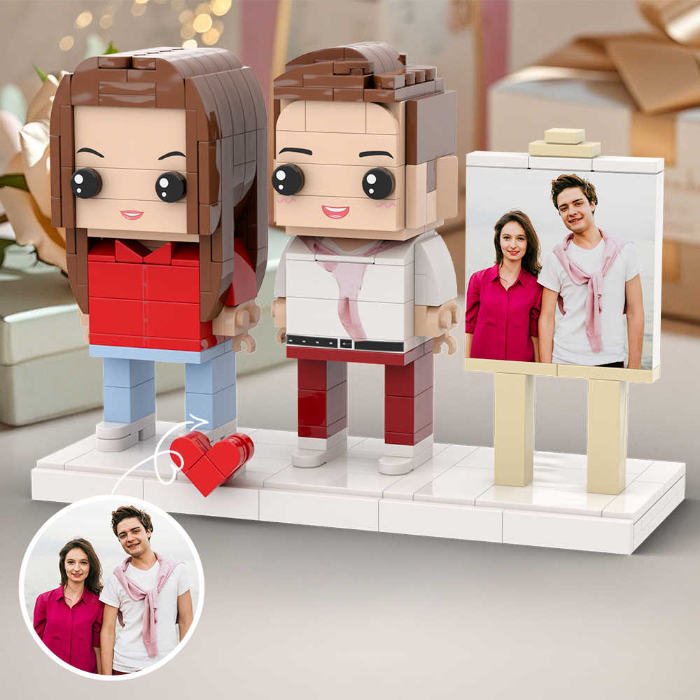 Cadre Photo Personnalisable Pour 2 Personnes, Figurines En Briques Personnalisées, Joli Cadeau - 