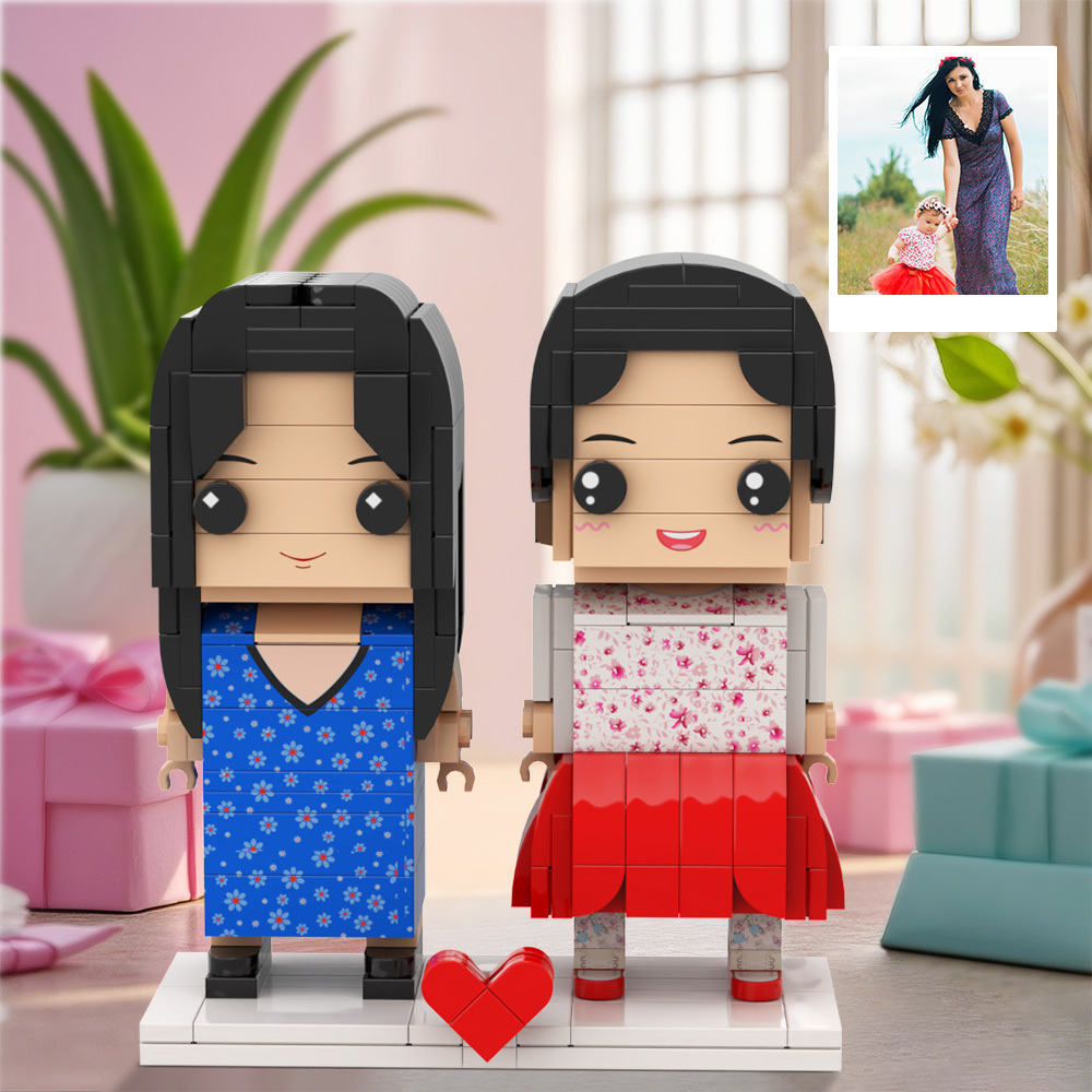 Figurines En Briques Personnalisées Pour La Fête Des Mères Corps Complet Personnalisable 2 Personnes Mère Et Fille - 