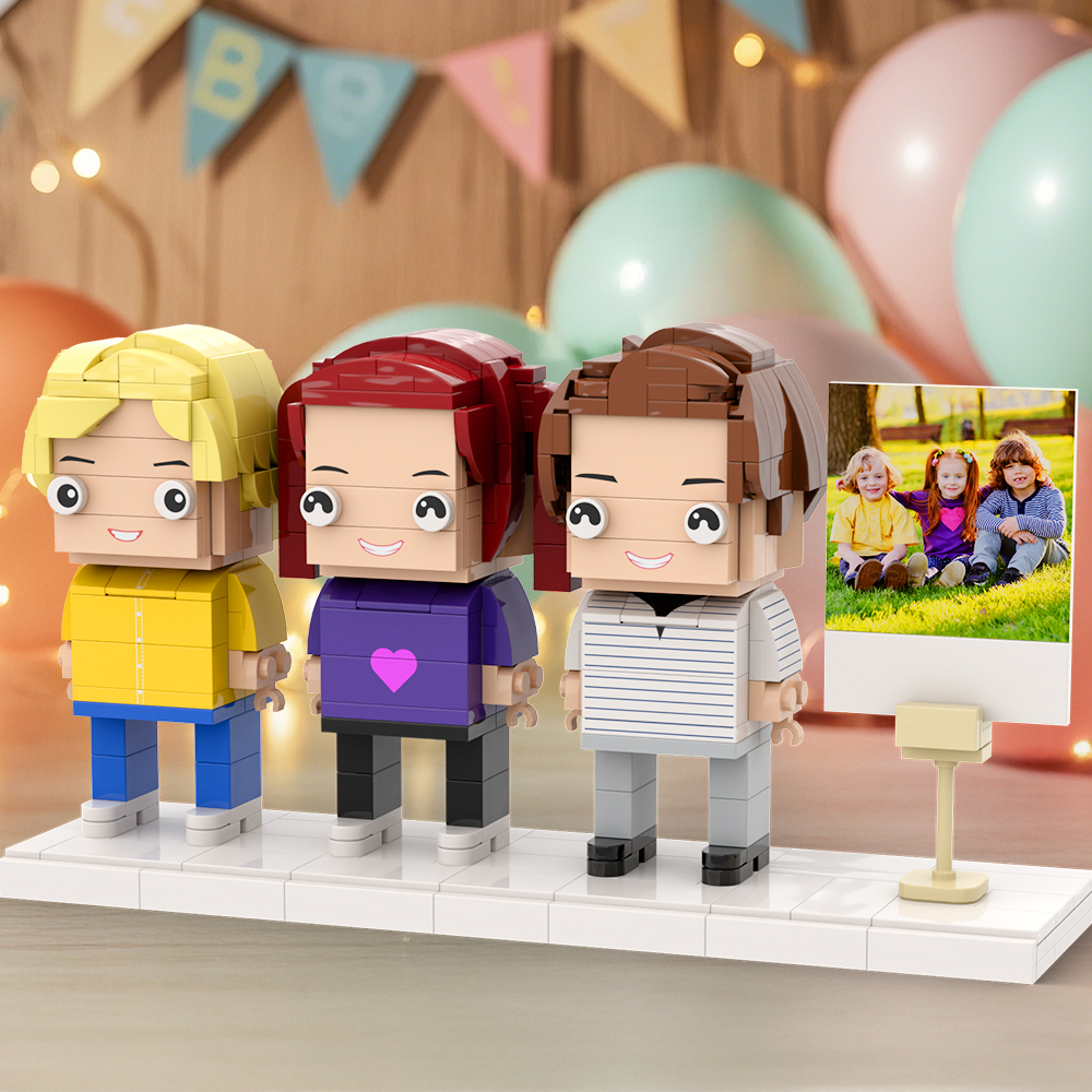 Cadeau Pour Enfants, Cadre Photo Personnalisable Pour 3 Personnes, Figurines En Briques Personnalisées, Cadeaux Parfaits Pour La Famille - 