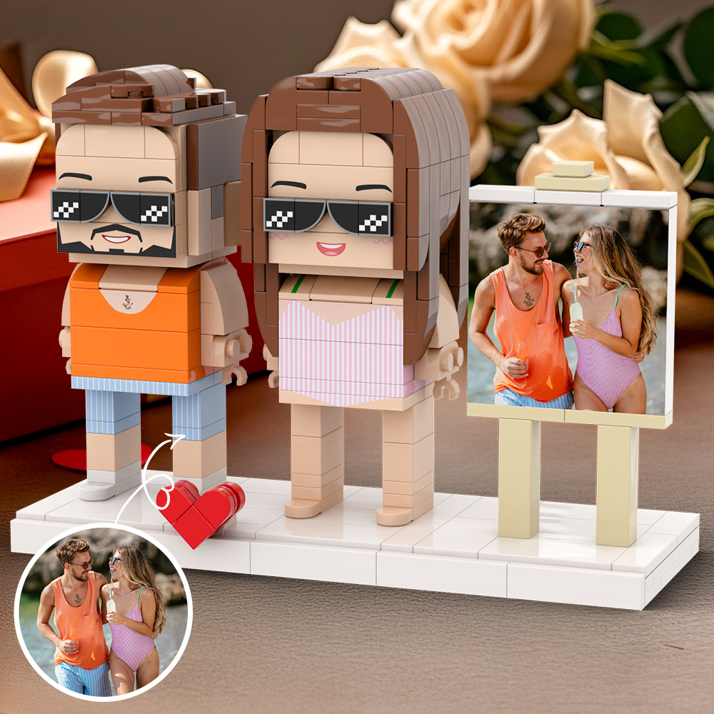 Maillot De Bain Personnalisable Pour 2 Personnes, Figurines En Briques Avec Photo - 