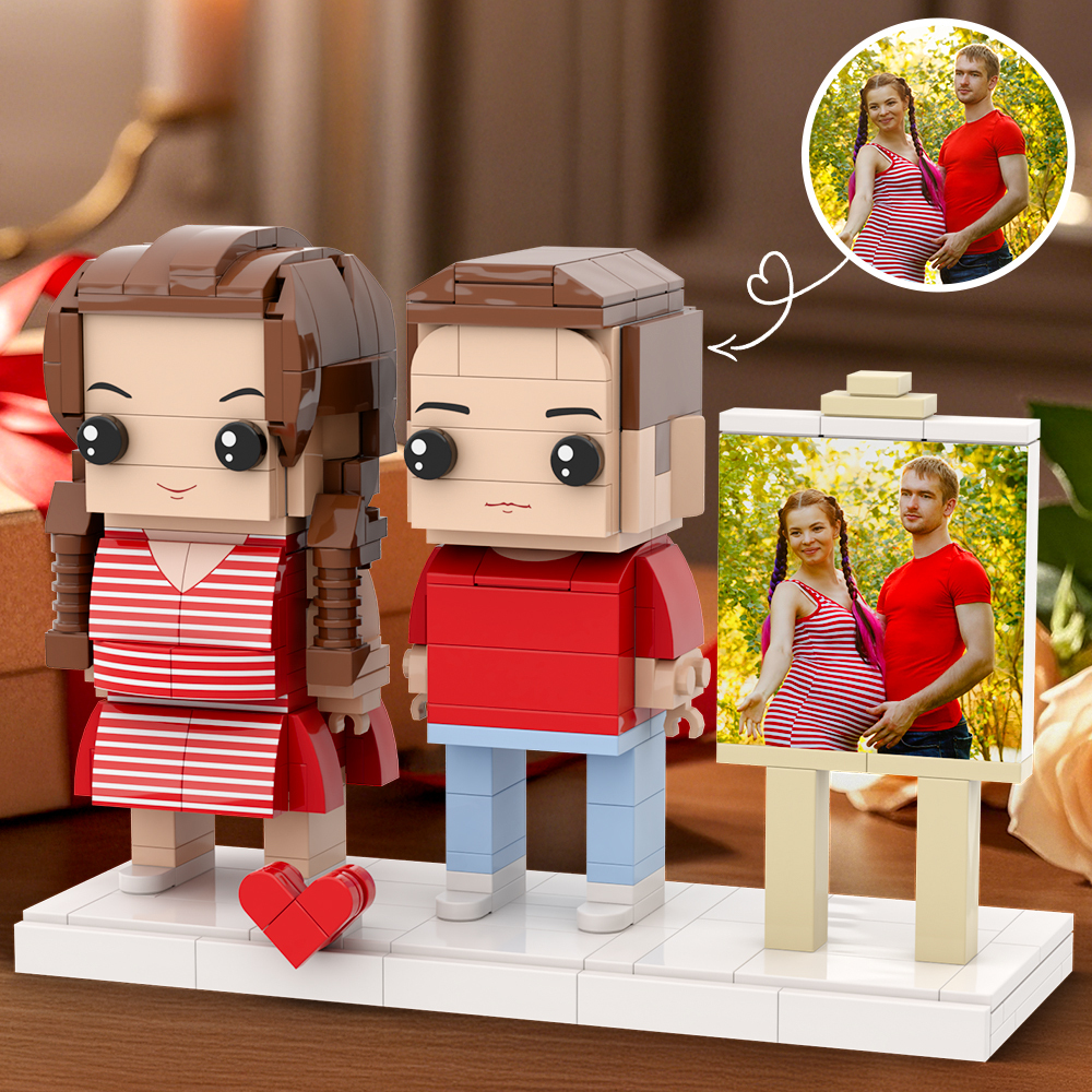 Cadeau De Grossesse, Cadre Photo Personnalisable Pour 2 Personnes, Figurines En Briques Personnalisées - 