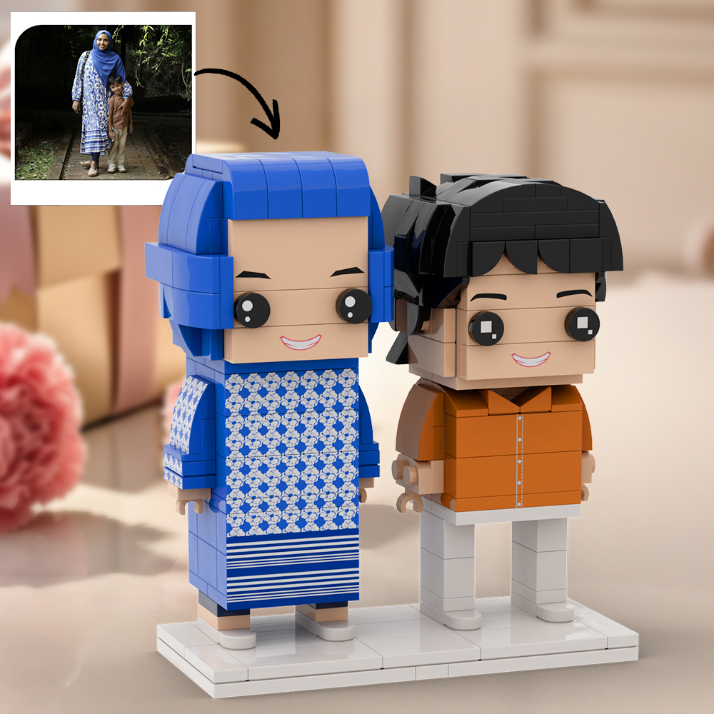 Figurines En Briques Personnalisées Pour 2 Personnes, Mère Et Fils, Corps Entier - 