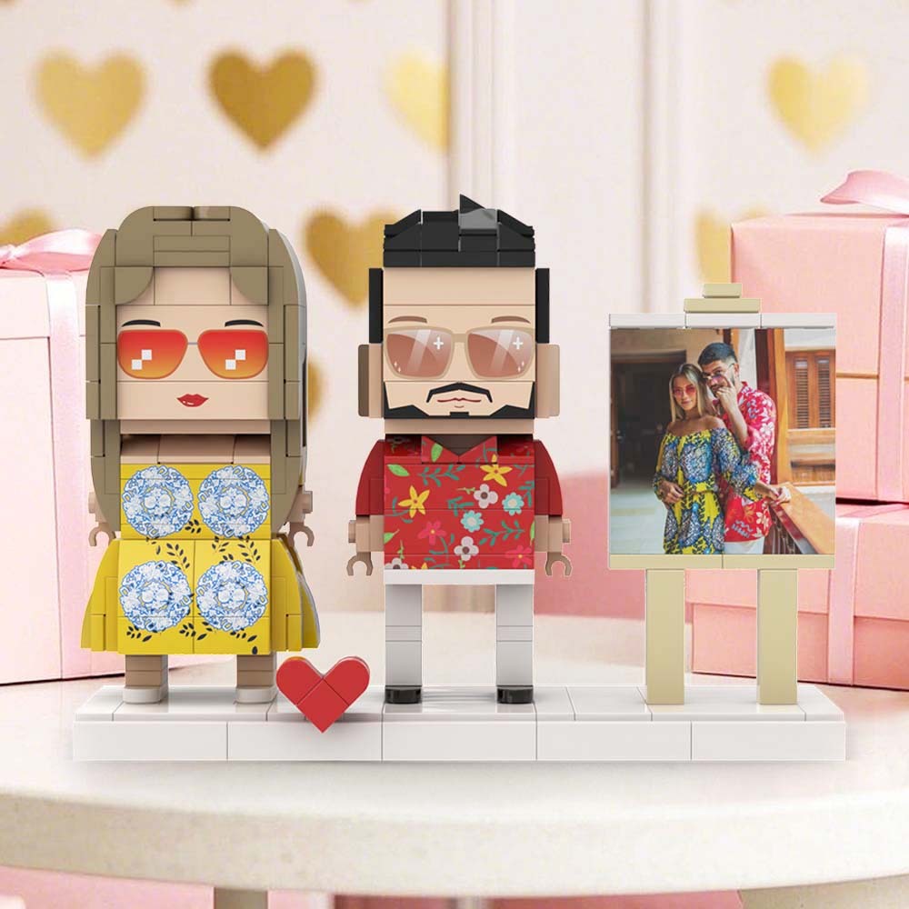 Cadre Photo Complet Personnalisable Pour 2 Personnes, Figurines En Briques Mignonnes Personnalisées, Cadeaux Pour Couples - 