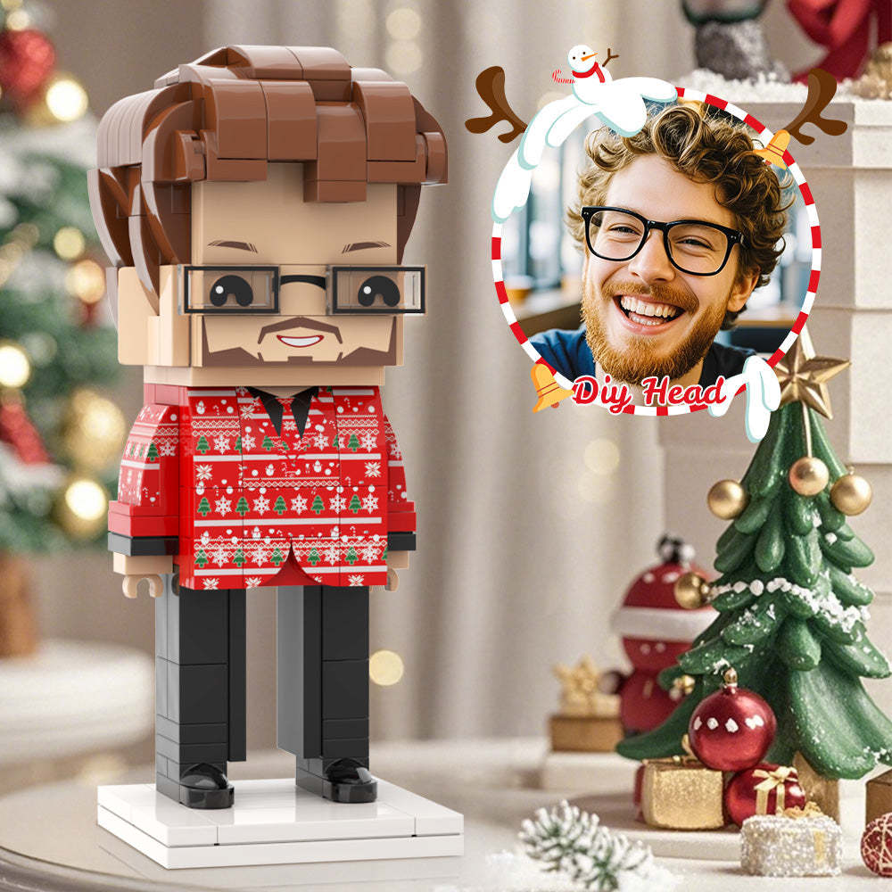 Tête De Bricolage Personnalisée En Brique, Pull D'arbre De Noël, Joli Cadeau Pour Petit Ami Le Jour De Noël - minebrickfr