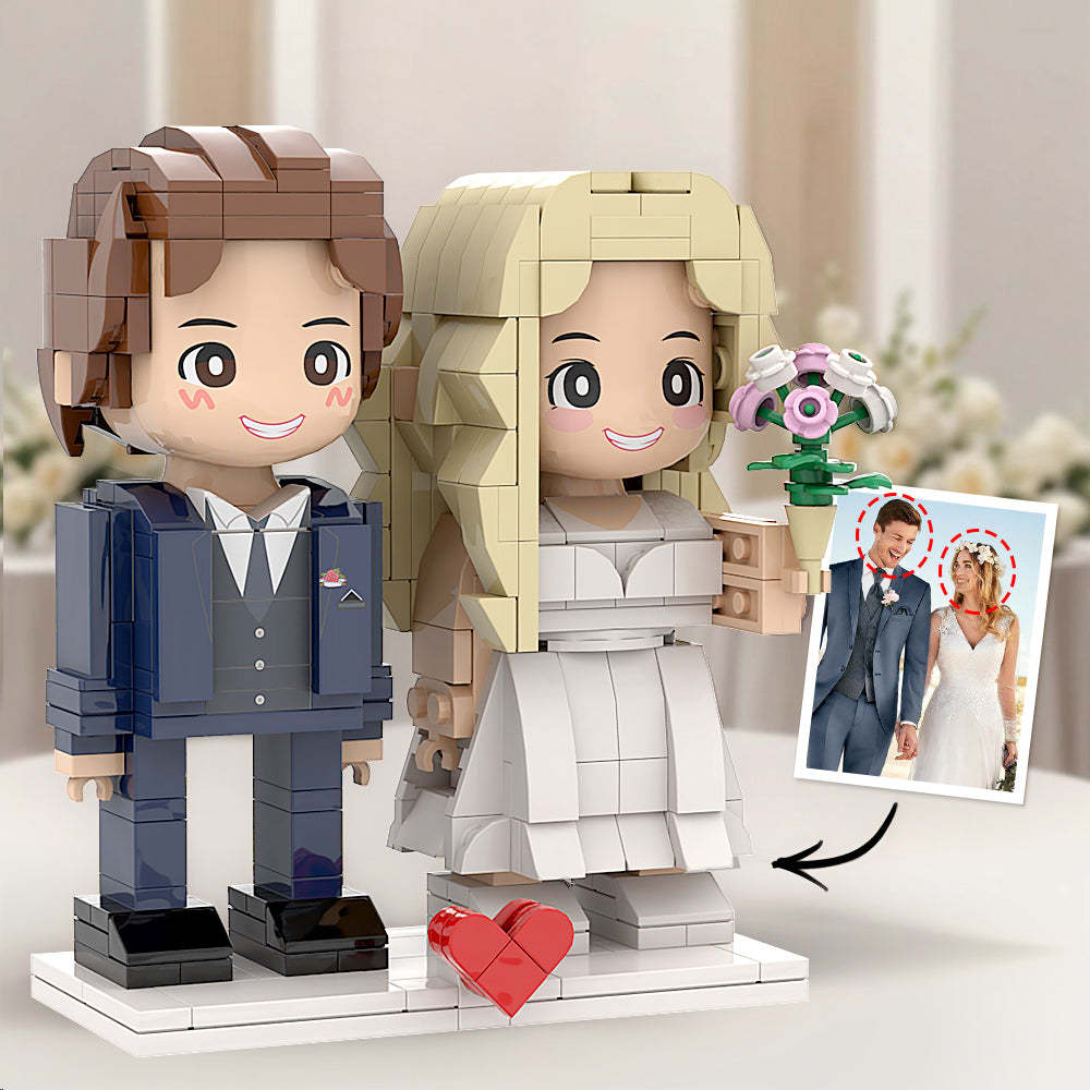Figurines De Brique Duddu De Couple De Mariage Blanc De Rêve, Figurine De Brique De Tête Personnalisée Pour Cadeau D'anniversaire Pour Femme Et Mari, Souvenir D'anniversaire De Mariage Parfait - minebrickfr