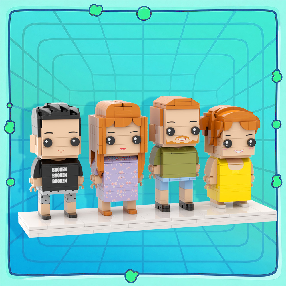 Cadeau Familial Personnalisé Pour 4 Personnes, Figurines En Briques Personnalisées, Petits Blocs De Particules - 