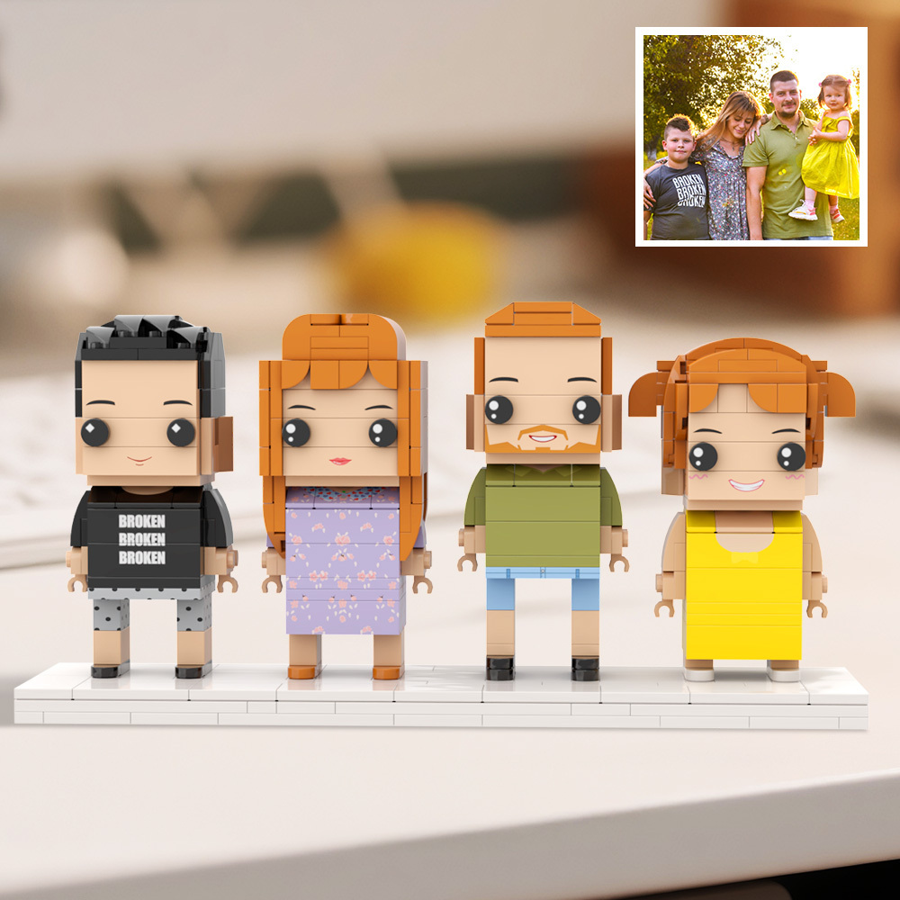 Cadeau Familial Personnalisé Pour 4 Personnes, Figurines En Briques Personnalisées, Petits Blocs De Particules - 