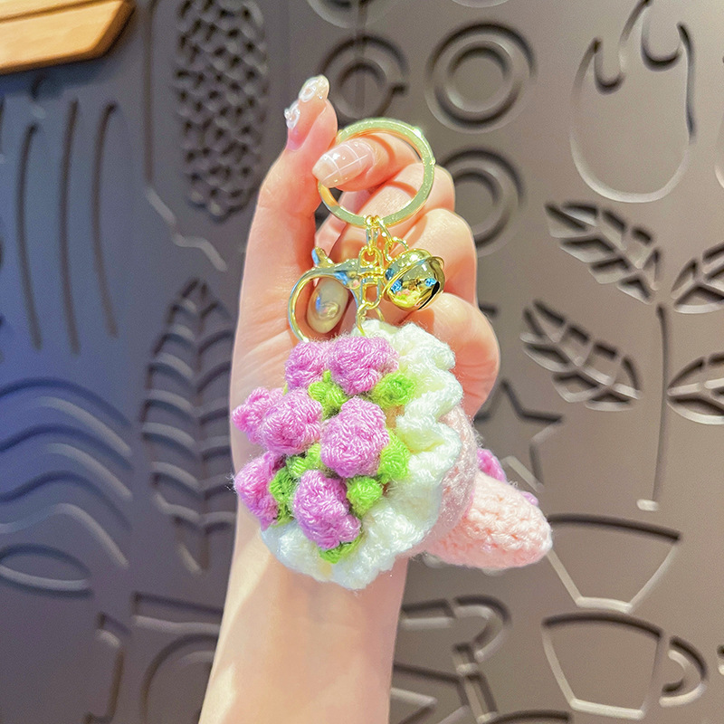 Porte-clés Rose Tissé À La Main – Élégant Porte-clés Floral Pour Femme, Accessoire De Sac Bohème Chic, Idée Cadeau - 