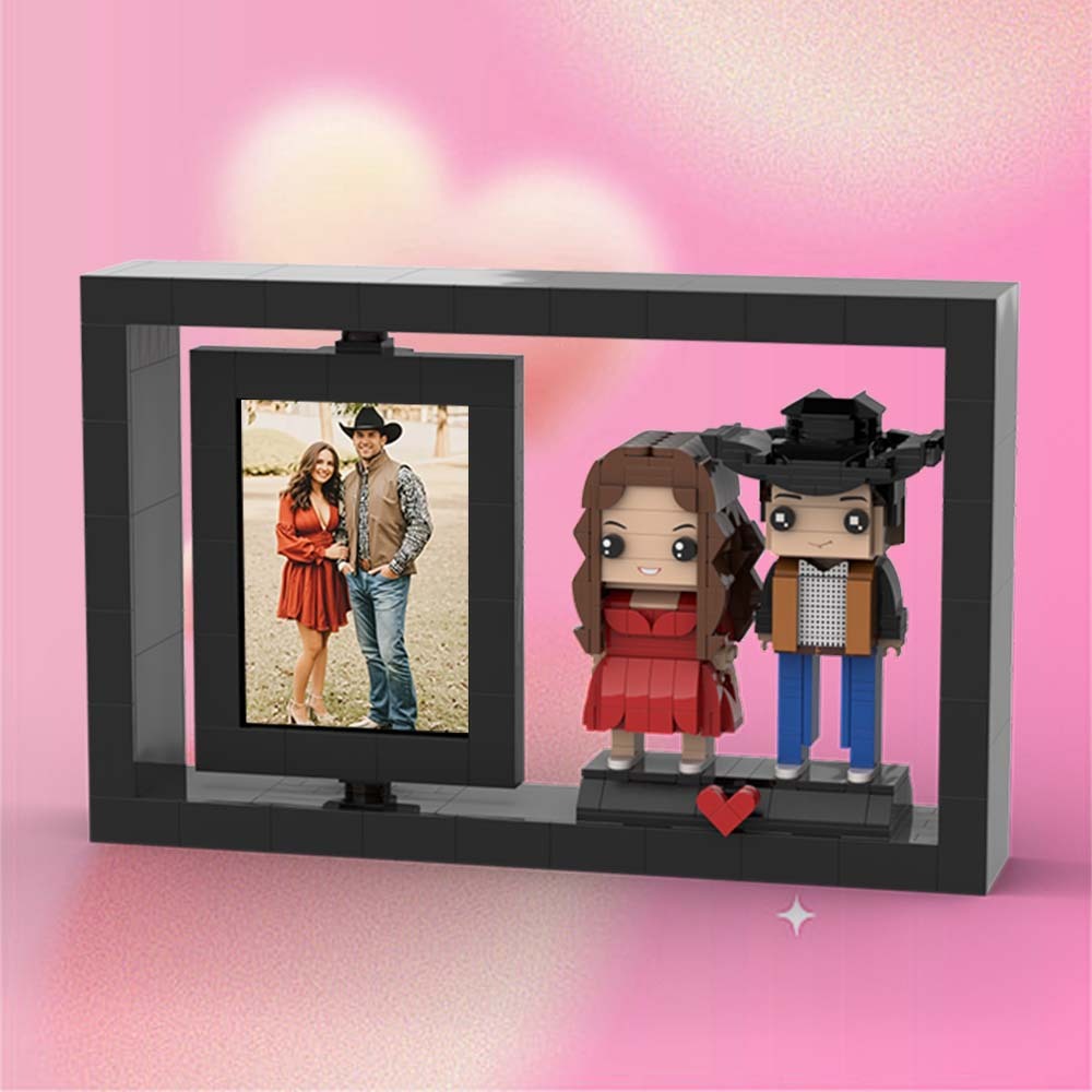 Cadre Photo Noir Personnalisable Pour 2 Personnes Figurines En Briques Personnalisées - 